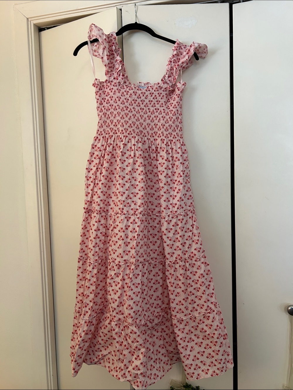 Pink Floral Maxi Dress with Ruffle Straps